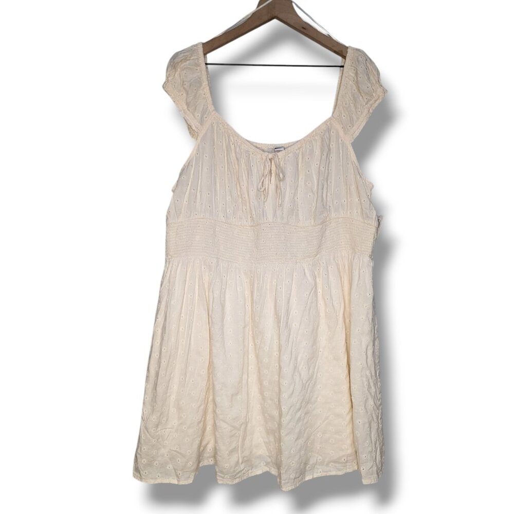 NWT Old Navy Womens XXL Cap Mini Dress Ivory Cottagecore Boho Ruffle Eyelet NEW